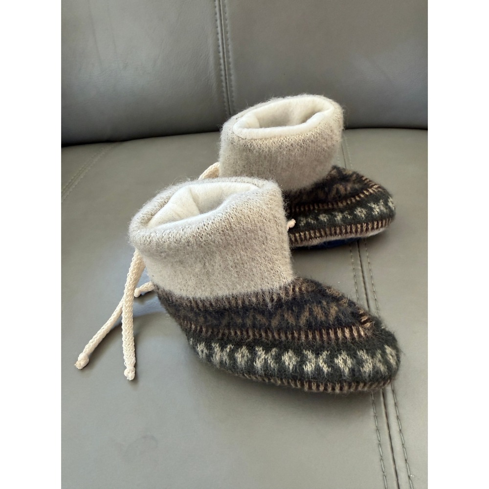 Unbranded Knit Wool Booties Kids 5in Brown Cream Excellent Fair Isle Slippers